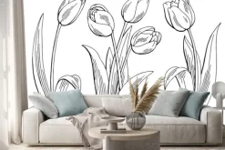 Naklejka: Tulipan grafiki czarno biały samodzielnie szkic ilustracji wektorowych