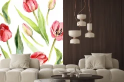 Naklejka: Tulipany kwiat akwarela wzór ilustracja tekstylny druk