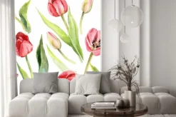 Naklejka: Tulipany kwiat akwarela wzór ilustracja tekstylny druk