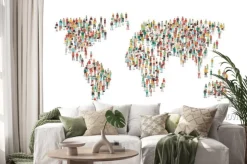 Naklejka: Tłum ludzi tworzących mapy świata