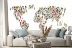 Naklejka: Tłum ludzi tworzących mapy świata