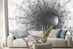 Naklejka: Tunel 3d z białych prostokątnych brył