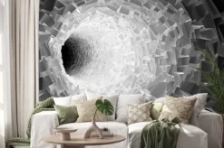 Naklejka: Tunel z chaotycznym wielokątne krystalicznej powierzchni 3d