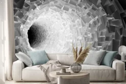 Naklejka: Tunel z chaotycznym wielokątne krystalicznej powierzchni 3d