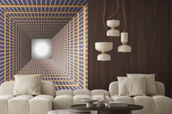 Naklejka: Tunel ze ścianami kratkę. abstrakcyjne tło z iluzji optycznej