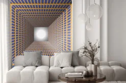 Naklejka: Tunel ze ścianami kratkę. abstrakcyjne tło z iluzji optycznej