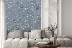 Naklejka: Twinkle star pattern in rose gold metallic foil overlaid on denim