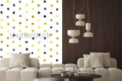 Naklejka: Żółty szary granatowy musztarda polka dot wzór na białym tle.