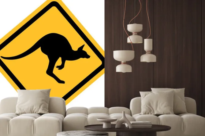 Naklejka: Żółty znak z kangurem