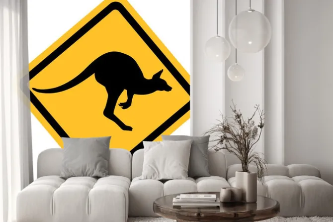 Naklejka: Żółty znak z kangurem