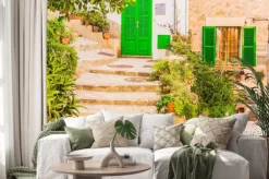 Naklejka: Typowy wystrój roślin na starym tamtejsze miejscowości śródziemnomorskiej