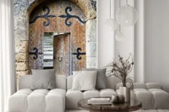 Naklejka: Uchylone stare drewniane drzwi