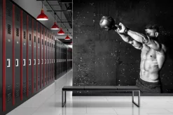 Naklejka: Umięśniony mężczyzna trenujący z kettlebell