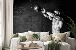 Naklejka: Umięśniony mężczyzna trenujący z kettlebell