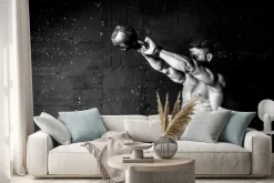 Naklejka: Umięśniony mężczyzna trenujący z kettlebell