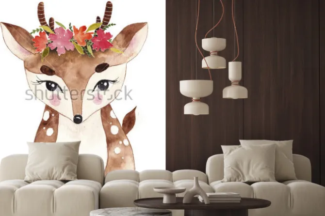 Naklejka: Uroczy jelonek z kwiatami na głowie dla dzieci