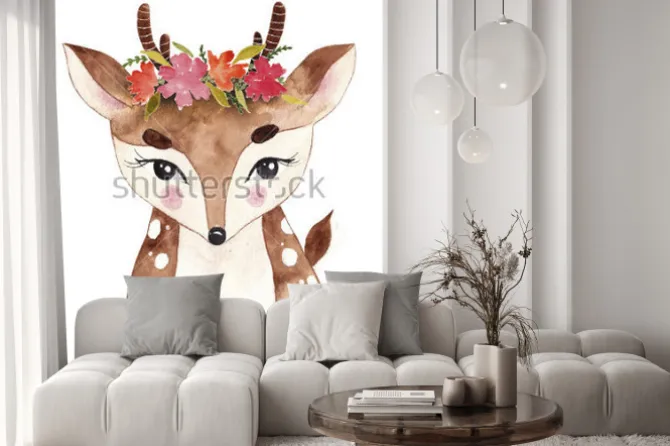 Naklejka: Uroczy jelonek z kwiatami na głowie dla dzieci