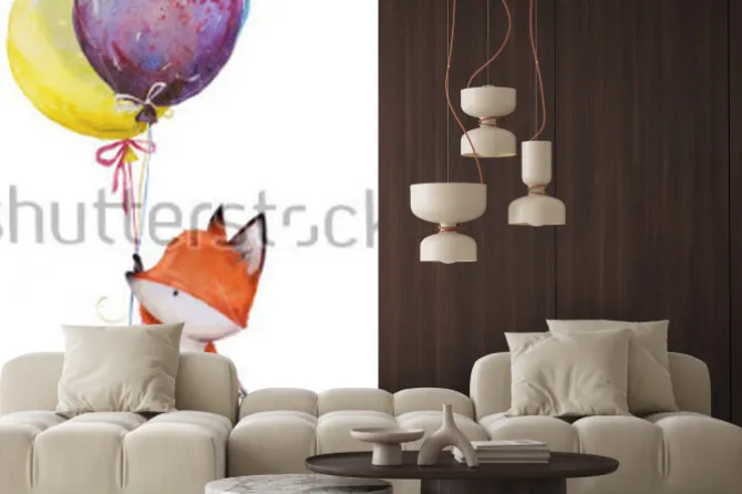 Naklejka: Uroczy lisek unoszony przez balony