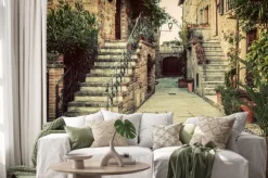 Naklejka: Uroczy stary średniowiecznej architektury w mieście w toskanii