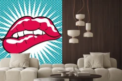 Naklejka: Usta na niebieskim tle w stylu pop art