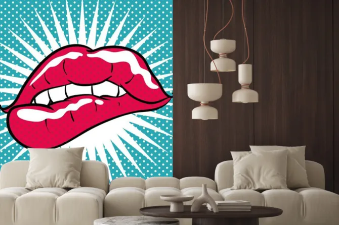 Naklejka: Usta na niebieskim tle w stylu pop art