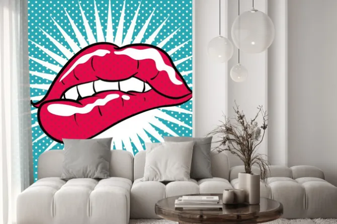 Naklejka: Usta na niebieskim tle w stylu pop art