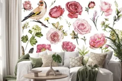 Naklejka: Ustaw elementy akwarela kwiat róży, piwonie, hortensja, ogród