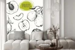 Naklejka: Ustaw ręcznie rysowane jabłka, cytryny, gruszki, brzoskwini.