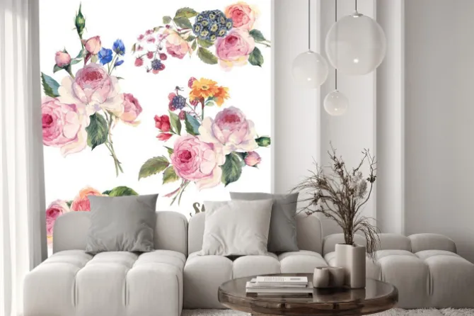 Naklejka: Ustaw rocznik wektora kwiatu bukiet róż angielskich