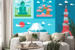 Naklejka: Ustawić płaska japonia punktów orientacyjnych