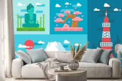 Naklejka: Ustawić płaska japonia punktów orientacyjnych