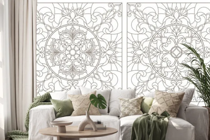 Naklejka: Ustawia konturowe ilustracje witraż z abstraktem wiruje i kwitnie,