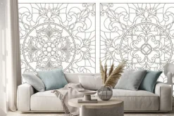 Naklejka: Ustawia konturowe ilustracje witraż z abstraktem wiruje i kwitnie,