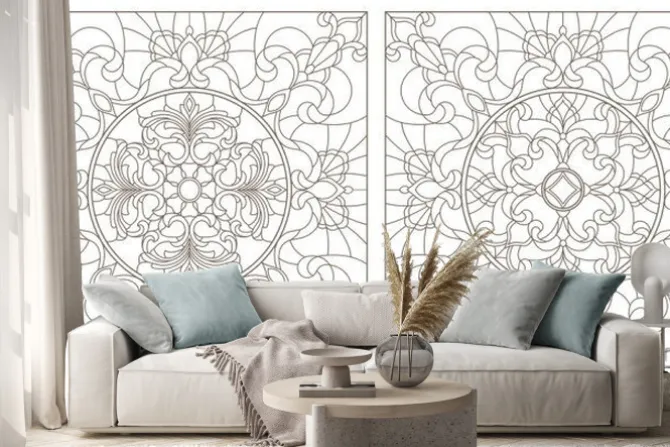 Naklejka: Ustawia konturowe ilustracje witraż z abstraktem wiruje i kwitnie,