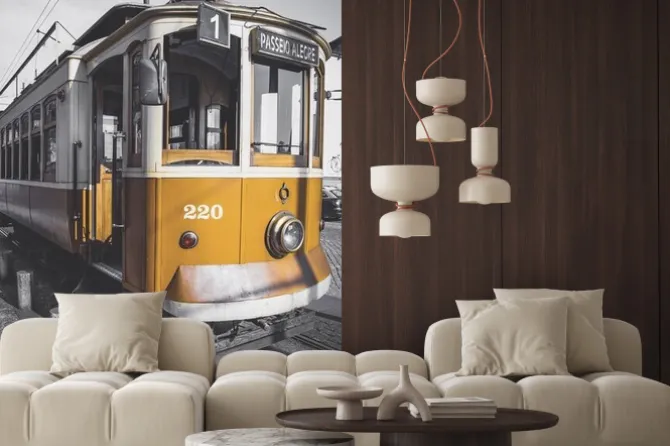 Naklejka: Uwypuklają obraz wózka porto wyjątkiem szczególności jego żółty.