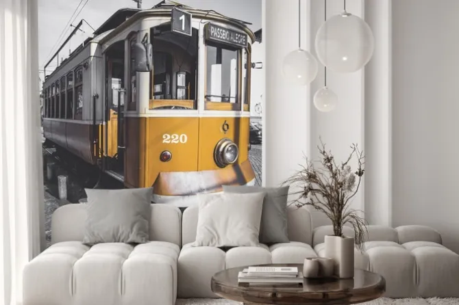 Naklejka: Uwypuklają obraz wózka porto wyjątkiem szczególności jego żółty.