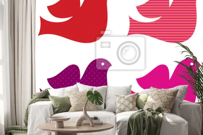 Naklejka: Valentine gołębie kolekcji samodzielnie na białym (różowo-czerwona)