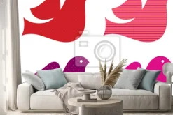 Naklejka: Valentine gołębie kolekcji samodzielnie na białym (różowo-czerwona)