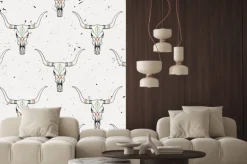 Naklejka: Vector grunge szwu z byka czaszki i etniczne ornament