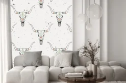 Naklejka: Vector grunge szwu z byka czaszki i etniczne ornament