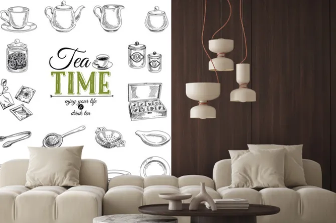 Naklejka: Vector hand drawn illustration with tea set.