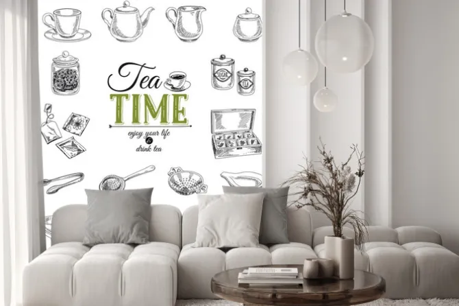 Naklejka: Vector hand drawn illustration with tea set.