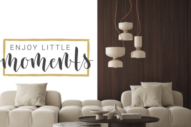 Naklejka: Vector illustration. handwritten lettering of enjoy little moments.