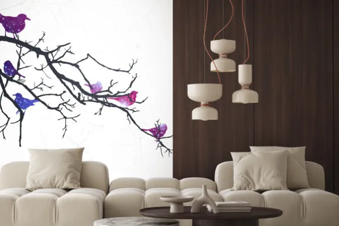 Naklejka: Vector ilustracja oddział z ptaków