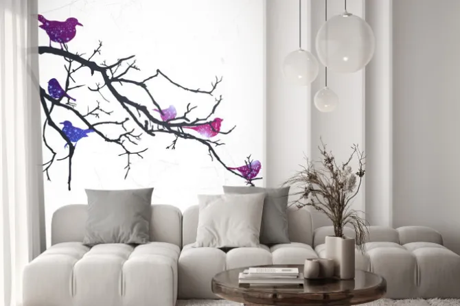 Naklejka: Vector ilustracja oddział z ptaków