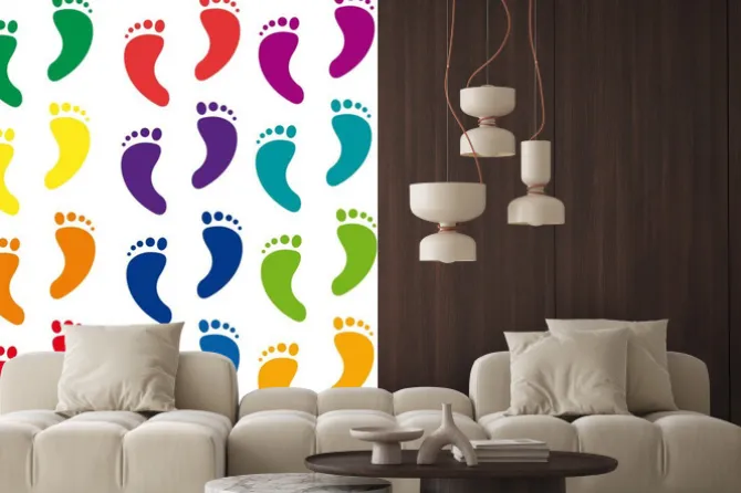 Naklejka: Vector logo stopy, chodzić w tle