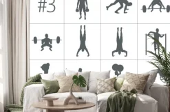 Naklejka: Vector sylwetki ludzi robi fitness i crossfit workouts