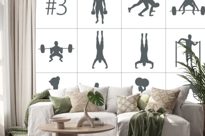 Naklejka: Vector sylwetki ludzi robi fitness i crossfit workouts