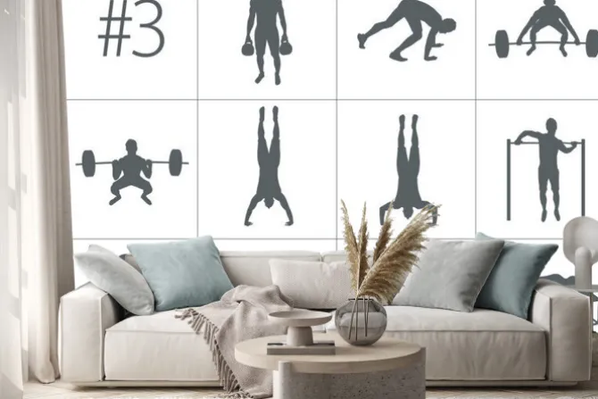 Naklejka: Vector sylwetki ludzi robi fitness i crossfit workouts