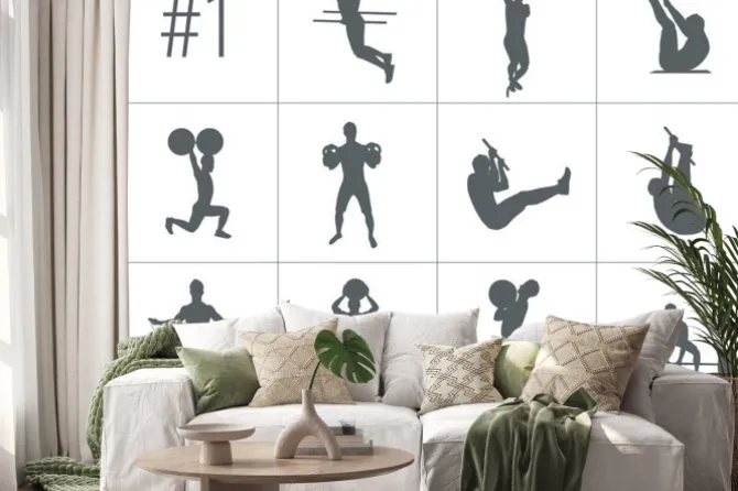 Naklejka: Vector sylwetki ludzi robi fitness i crossfit workouts